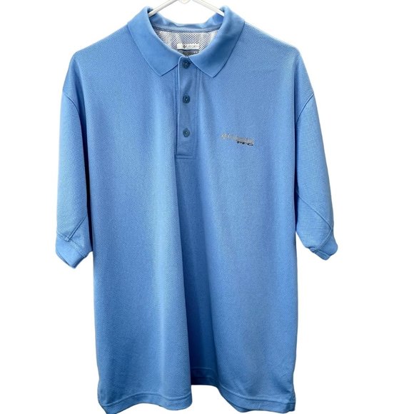 Columbia PFG Polo Shirt Omni Shade size M Light Blue Short Sleeve Vented - Picture 1 of 9